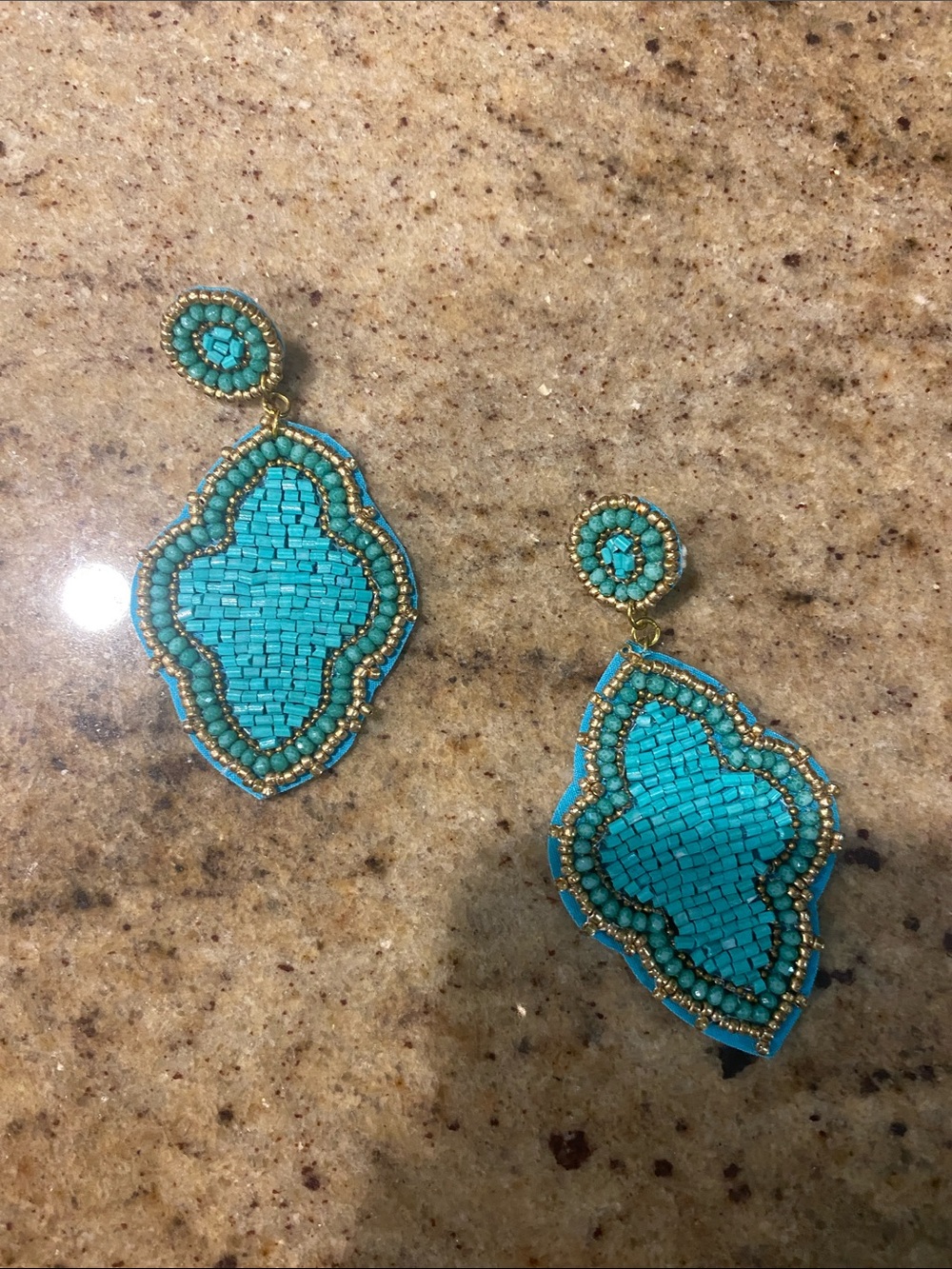 Turquoise Mosaic Beaded Drop Earrings - Unbranded